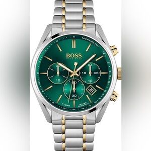 Hugo Boss Champion Chronograph Green Dial Two Tone Steel Strap Watch men’s